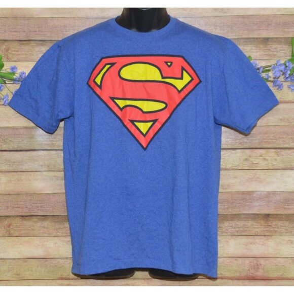 DC Comics Superman Classic Logo "S" Blue Crewneck T-Shirt L Casual Graphic Tee - Picture 1 of 6